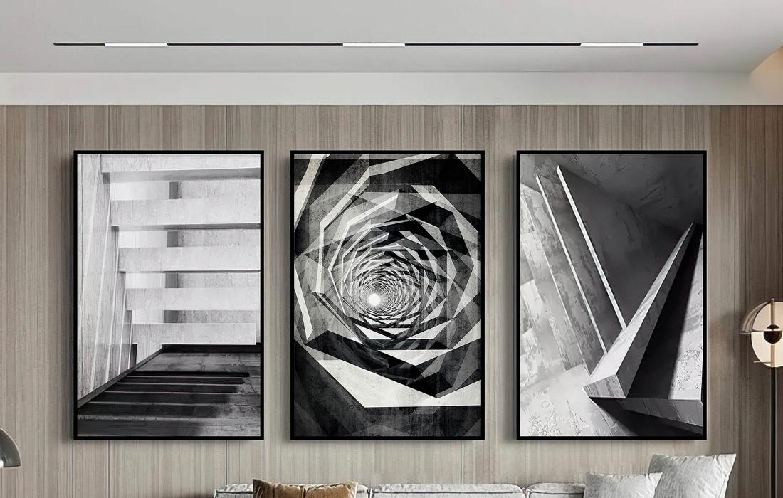 Quadro Decorativo 3 Telas - Abstração Urbana - Preto e Branco em Arte - AE135