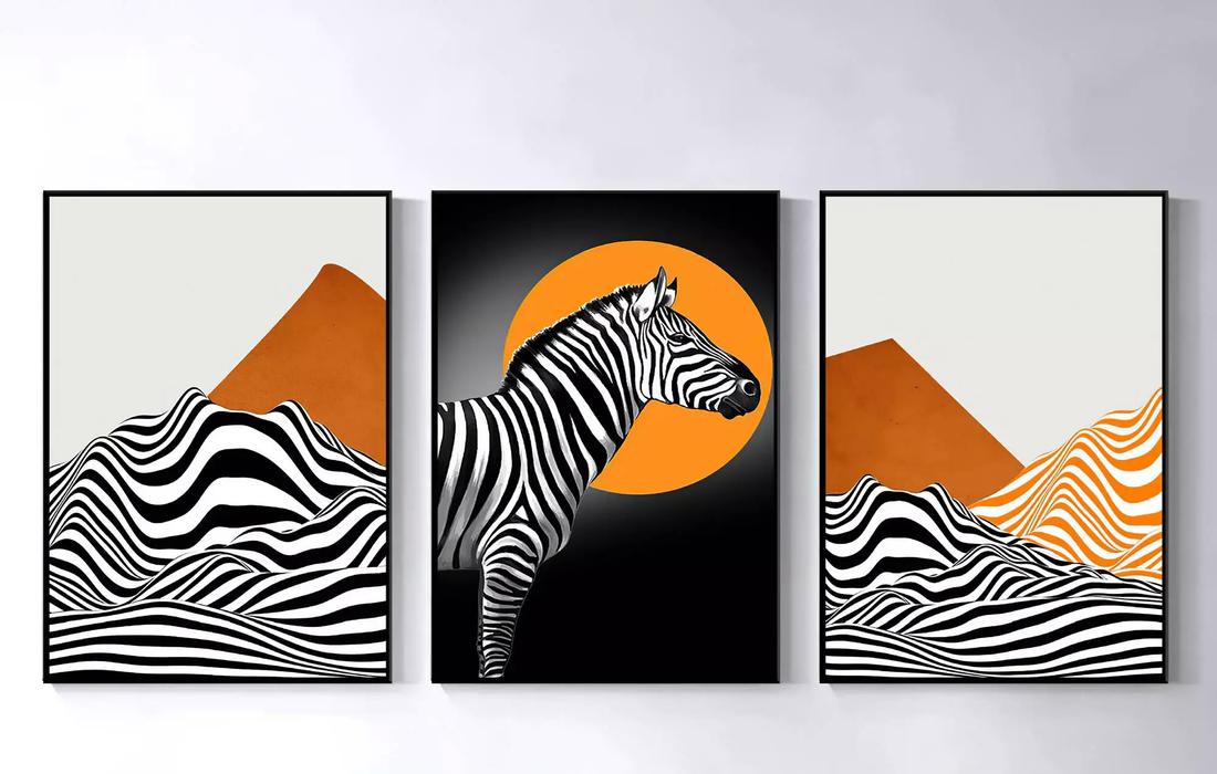Quadro Decorativo 3 Telas - Zebras Coloridas - AE158