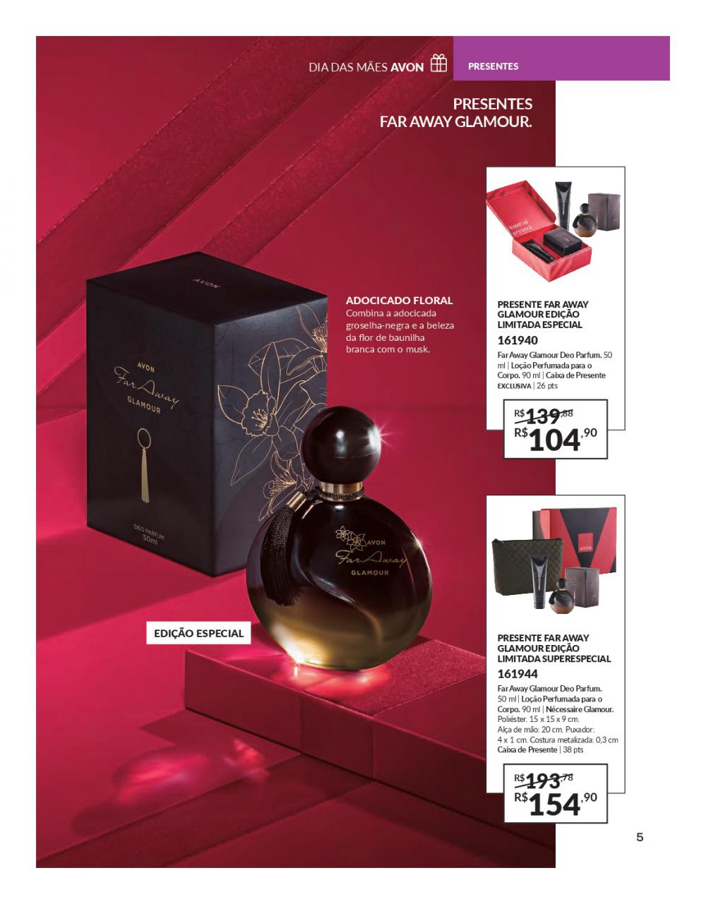 AVON BRASIL CICLO 6/2024 - CAPA EDIÇÃO ESPECIAL E LIMITADA DO PERFUME FAR  AWAY GLAMOUR + PRESENTES 